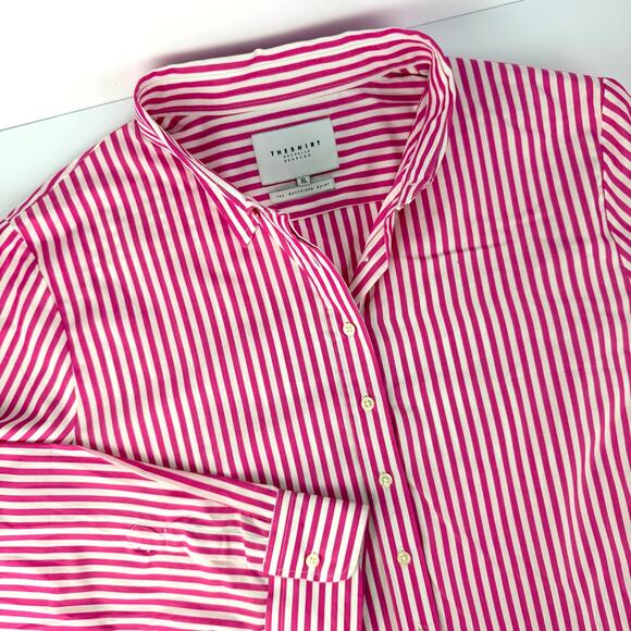 NEW THE SHIRT Rochelle Behrens THE BOYFRIEND XL Button Up Striped Pink White - Picture 3 of 12